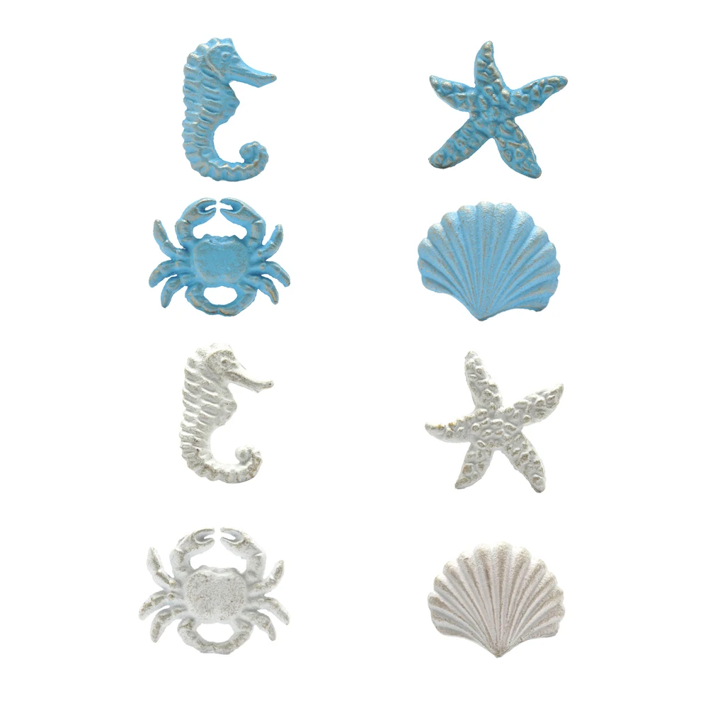 Drawer Organizer Peg - 4pcs/set Mediterranean Blue/White Iron Knob Sea