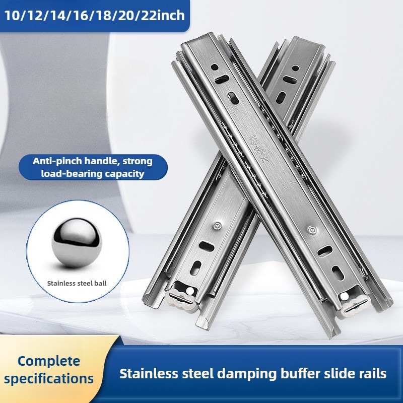 Furniture Rails Hardware - Soft Close Three-Section Stainless Steel Drawer